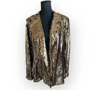 CITY CHIC Sequin Seduction Jacket Blazer Size M/18 Allover Gold Sequin NWOT